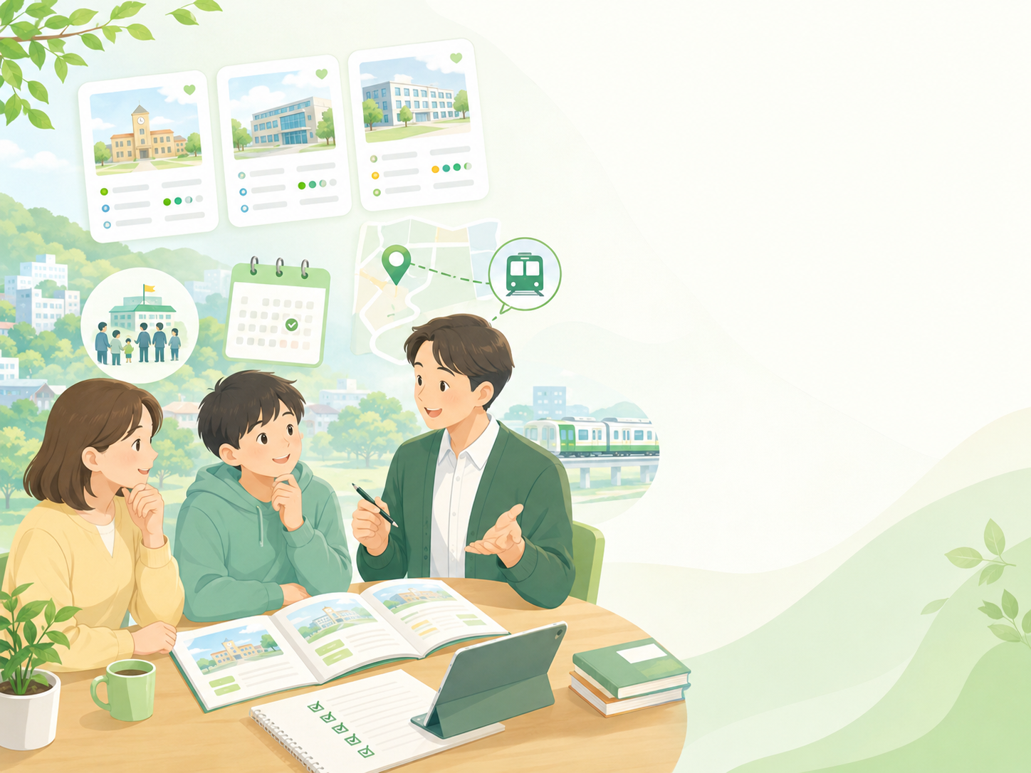 埼玉県の高校受験情報を探す親子のイラスト